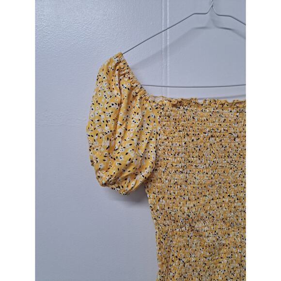Girls' Summer Cute Crop Tops‎ Sleeve Smocked Floral Blouse Yellow Size S - Picture 9 of 9